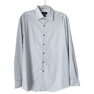 NWT Alfani Men's Button Down Dress Shirt Light Gray Pattern Regular Fit- Size M
